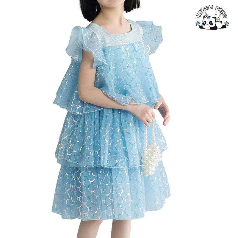 LEZONKIDS - Vestido de Princesa com Estilo Coreano Fashion Moderno e Malha Sequenciada para Meninas, Super Fada, Bolo